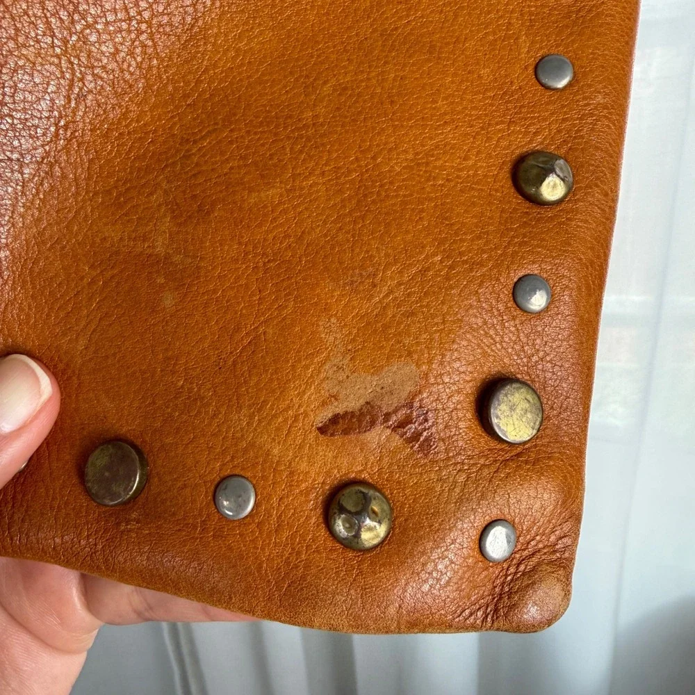 Pratesi Firenze Italian Leather Studded Pouch Bag Cognac Made in Italy - Picture 11 of 12